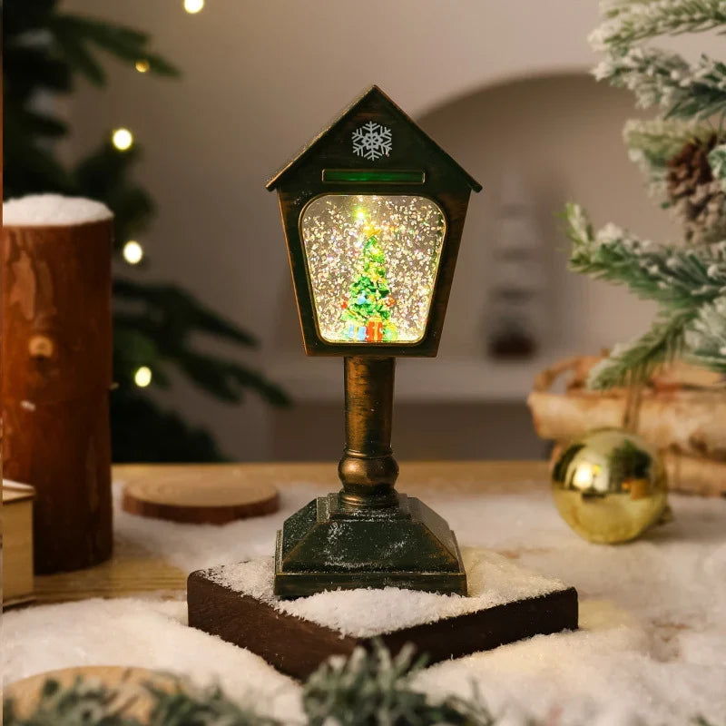 Christmas Lantern Santa Scene Glitter Snow Effect