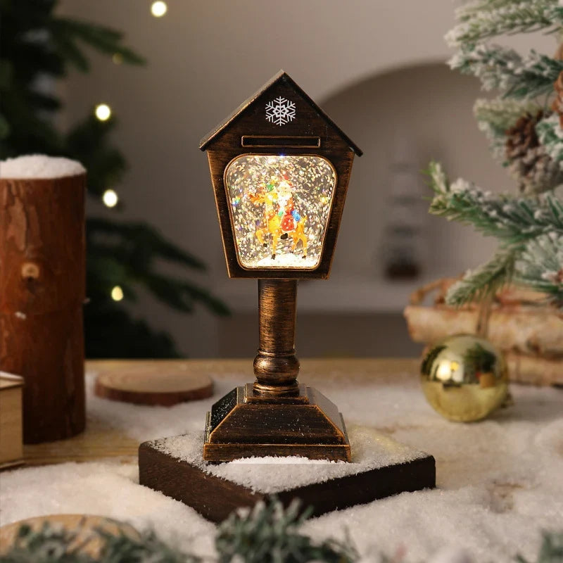 Christmas Lantern Santa Scene Glitter Snow Effect