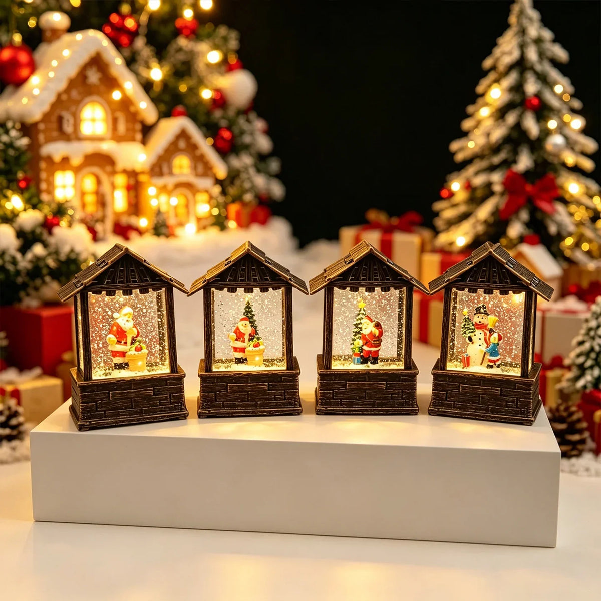 Christmas Lantern Snow Globe Built-In LED & Battery-Free