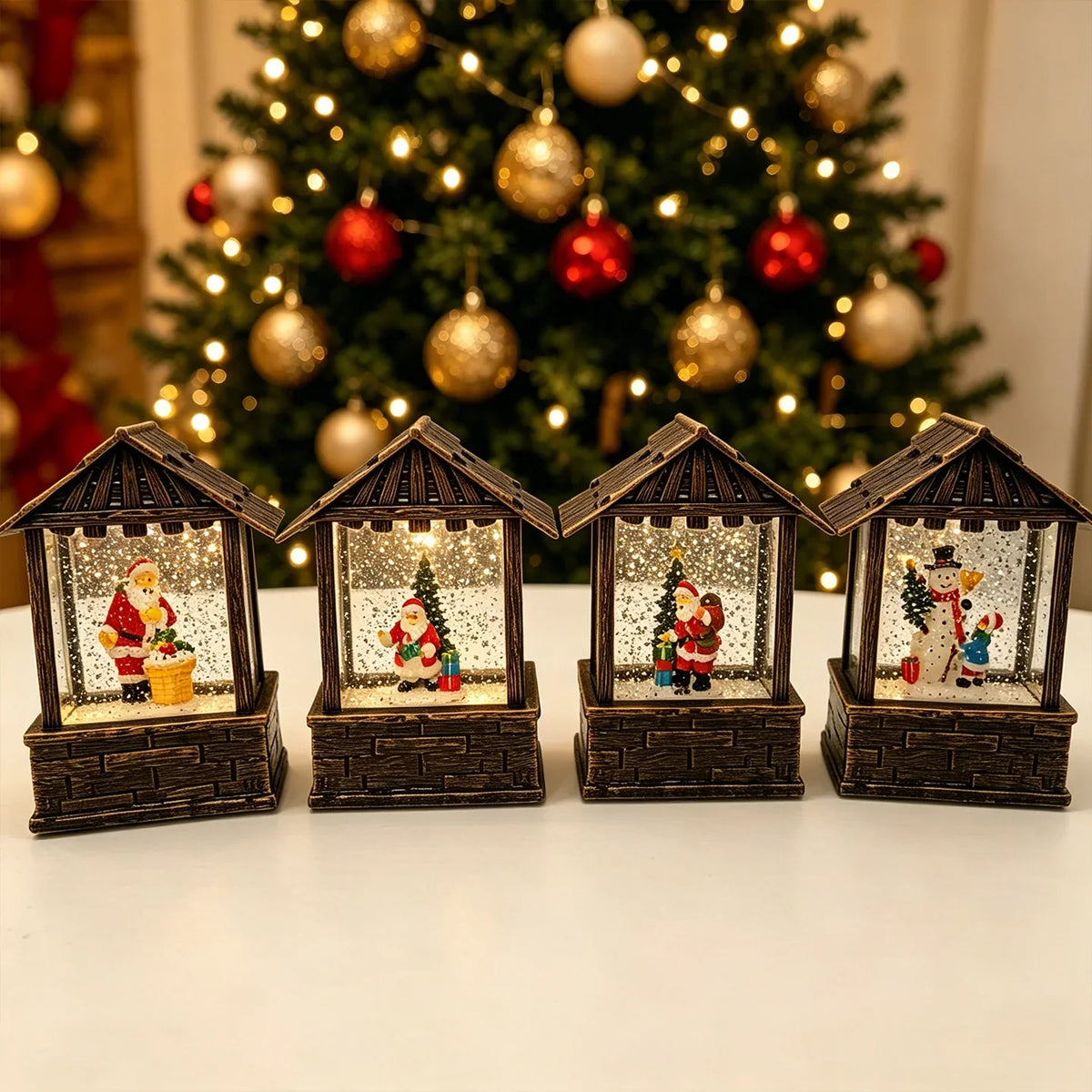 Christmas Lantern Snow Globe Built-In LED & Battery-Free