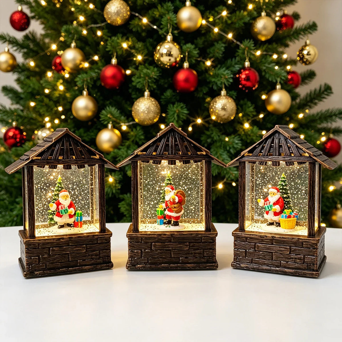 Christmas Lantern Snow Globe Built-In LED & Battery-Free