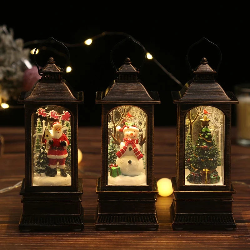 Christmas Lantern Snowman Scene Warm LED Glow