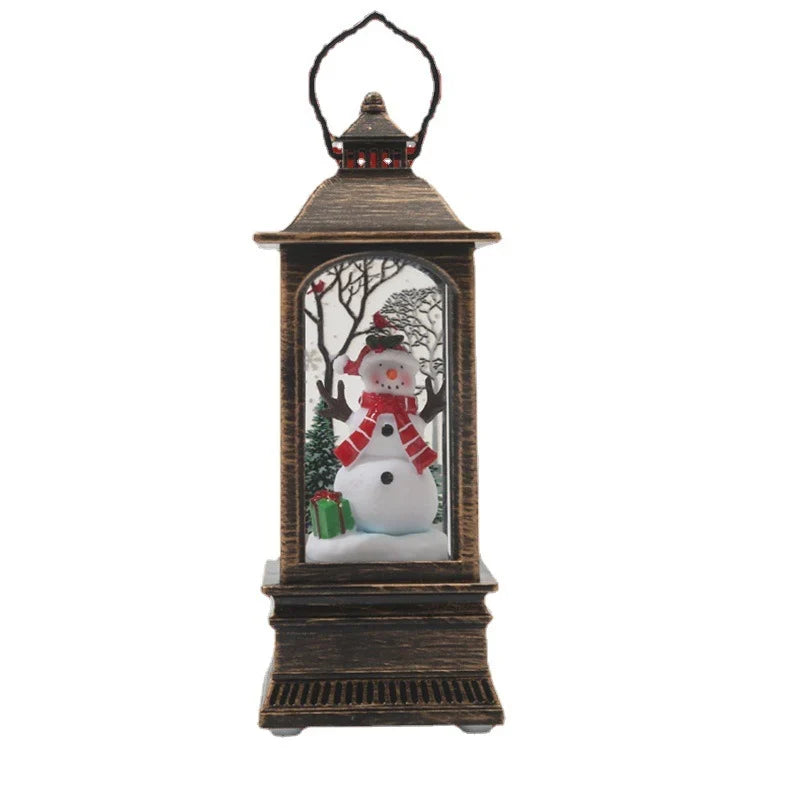 Christmas Lantern Snowman Scene Warm LED Glow