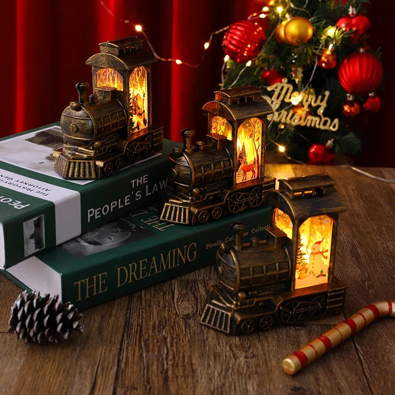 Christmas Lantern Train Scene Gold Integrated Warm Light