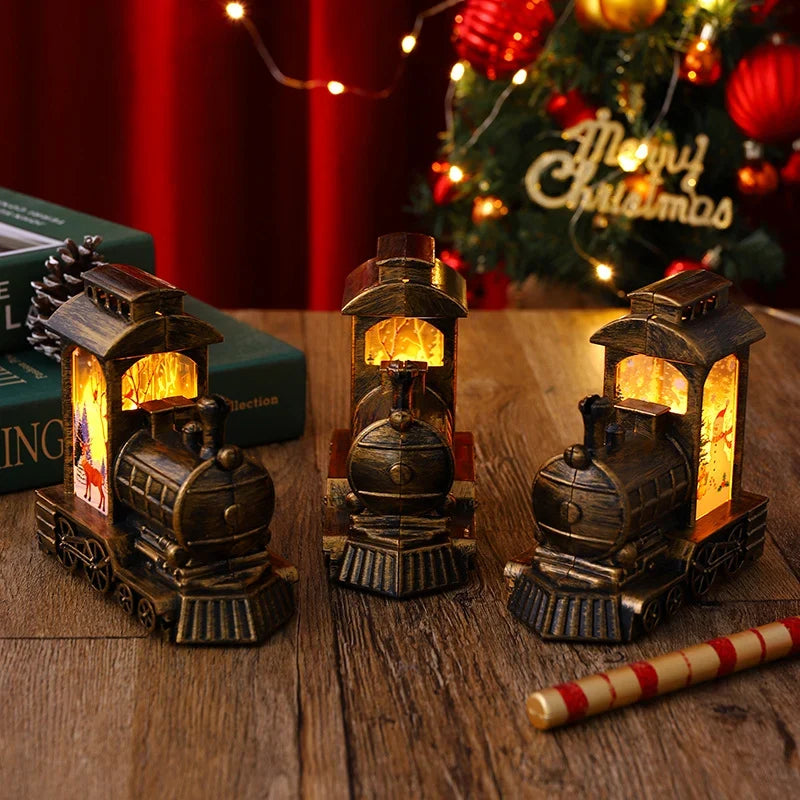 Christmas Lantern Train Scene Gold Integrated Warm Light