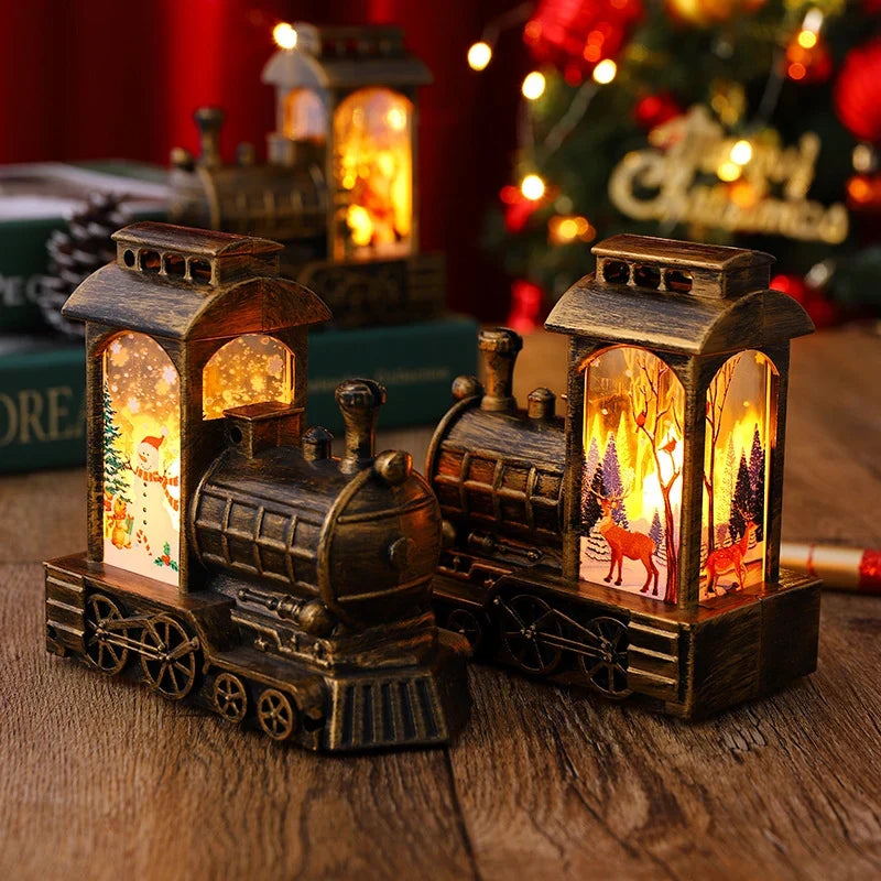 Christmas Lantern Train Scene Gold Integrated Warm Light