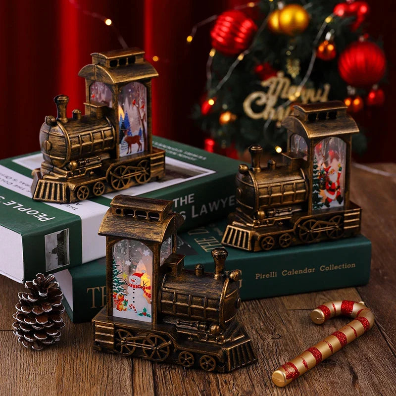 Christmas Lantern Train Scene Gold Integrated Warm Light