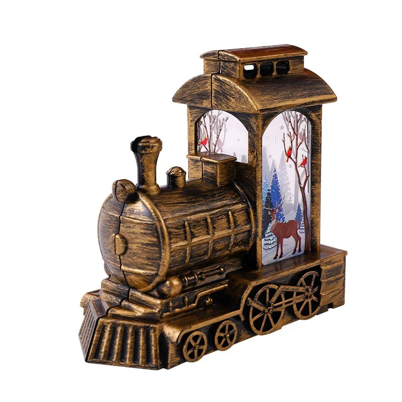 Christmas Lantern Train Scene Gold Integrated Warm Light