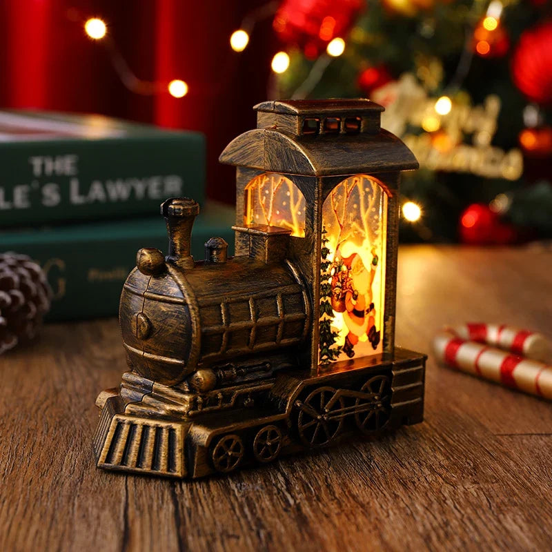 Christmas Lantern Train Scene Gold Integrated Warm Light