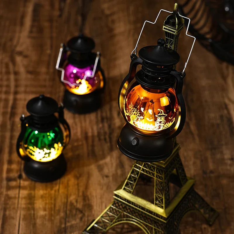 Christmas Lantern Vintage Metal & Glass Illuminated Scene