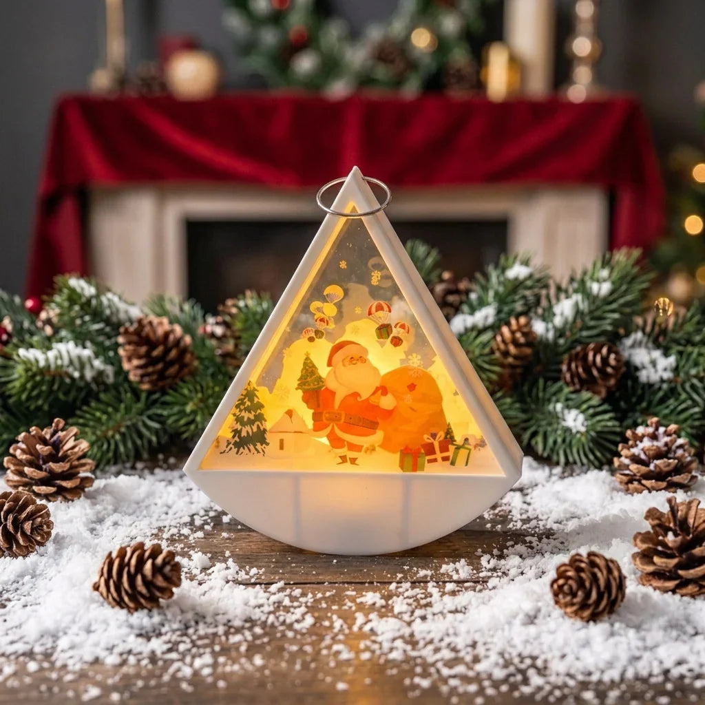Christmas Light Decoration Triangular Santa Scene Warm White