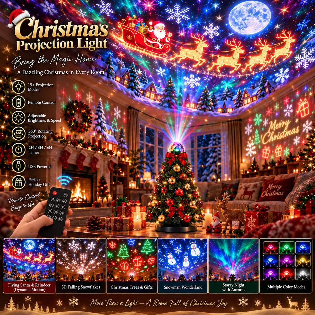Christmas Light Projector 15+ Designs Remote Control