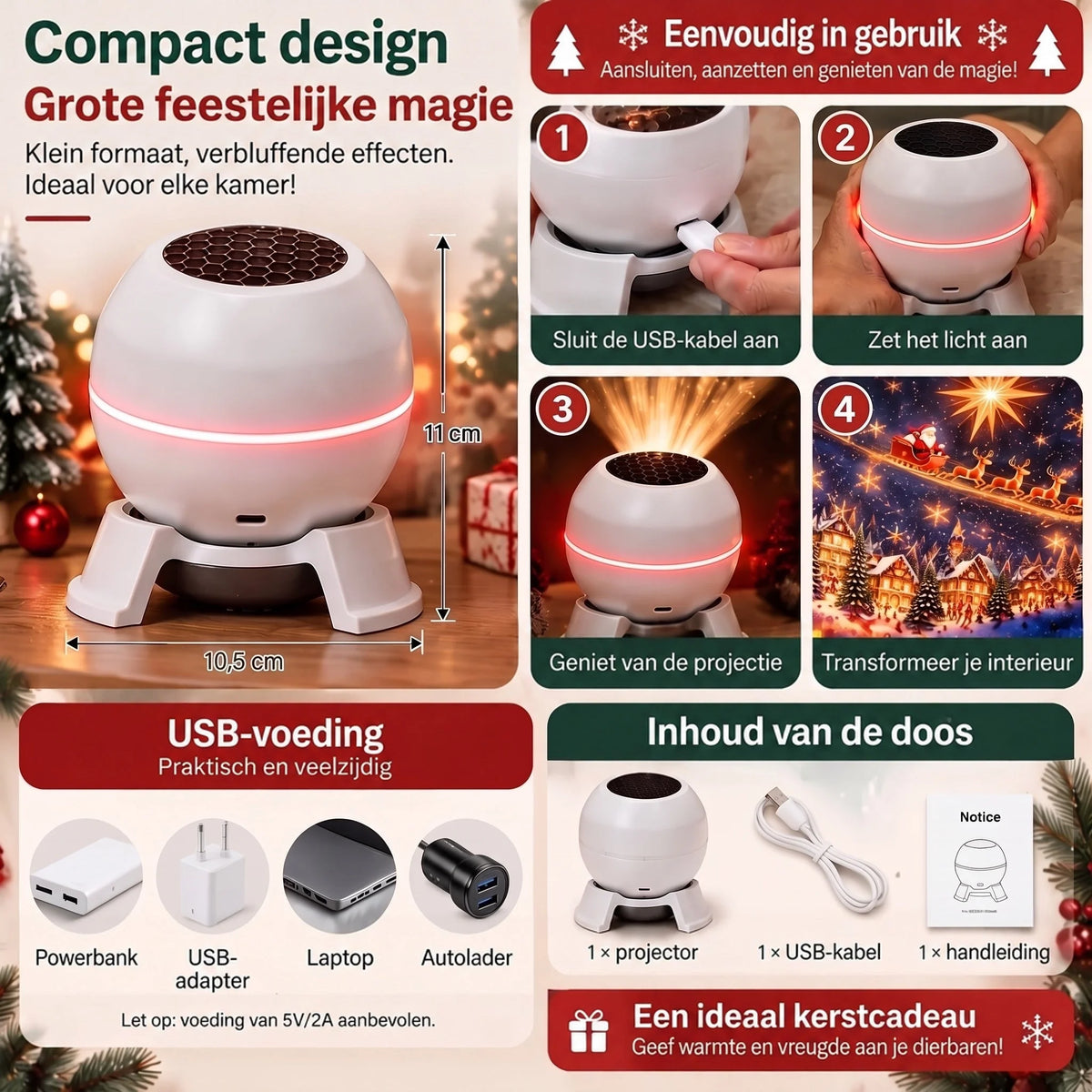 Christmas Light Projector Animated Patterns USB Powered