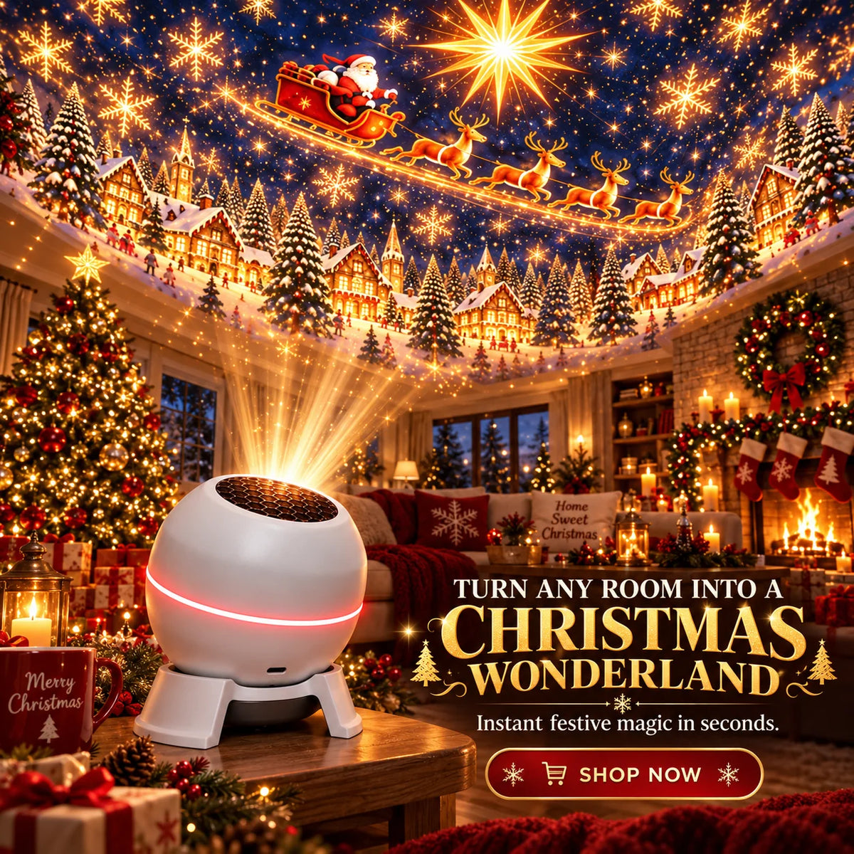 Christmas Light Projector Moving Holiday Scenes USB Powered Indoor Use