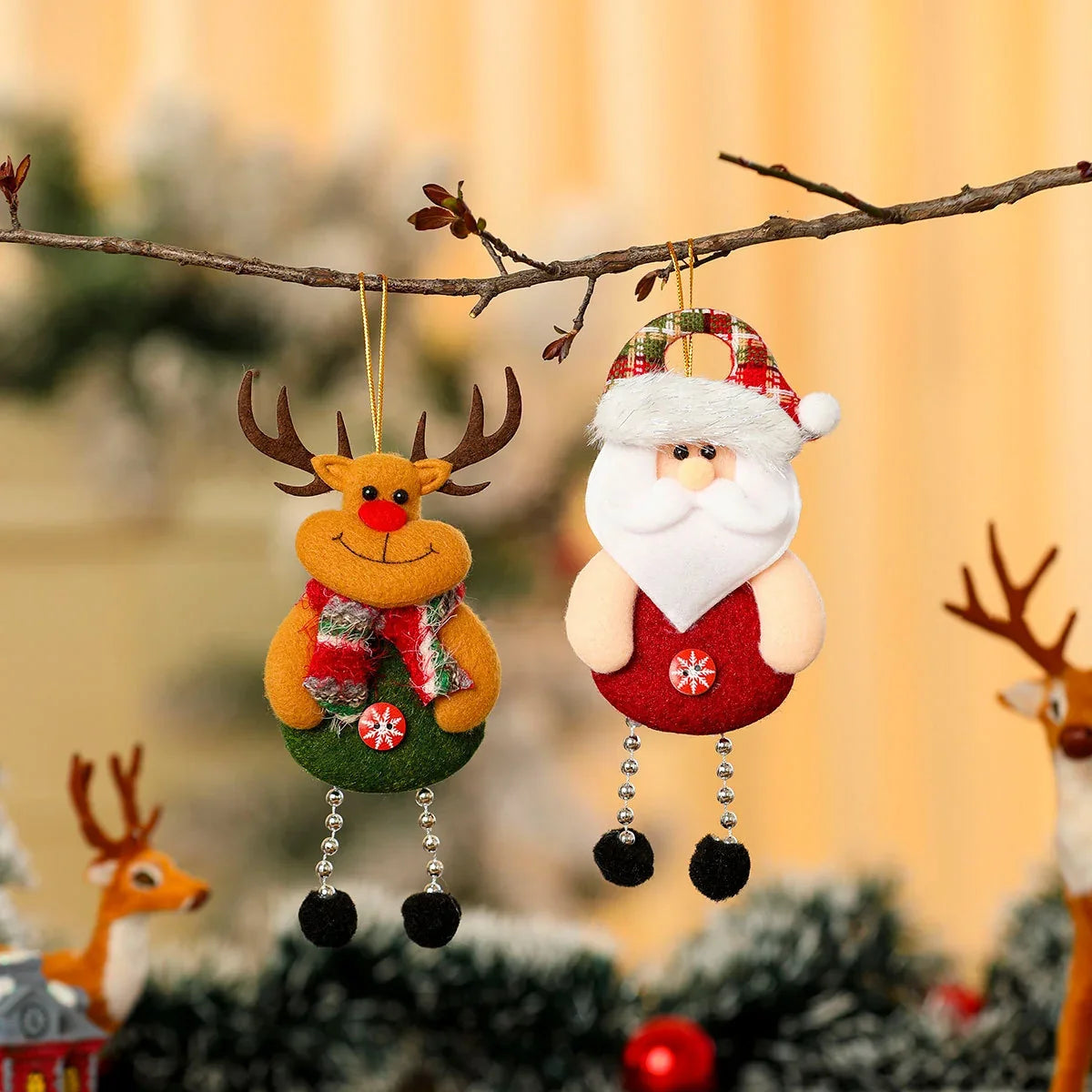 Christmas Ornament Handcrafted Fabric Assorted Designs Easy Hang