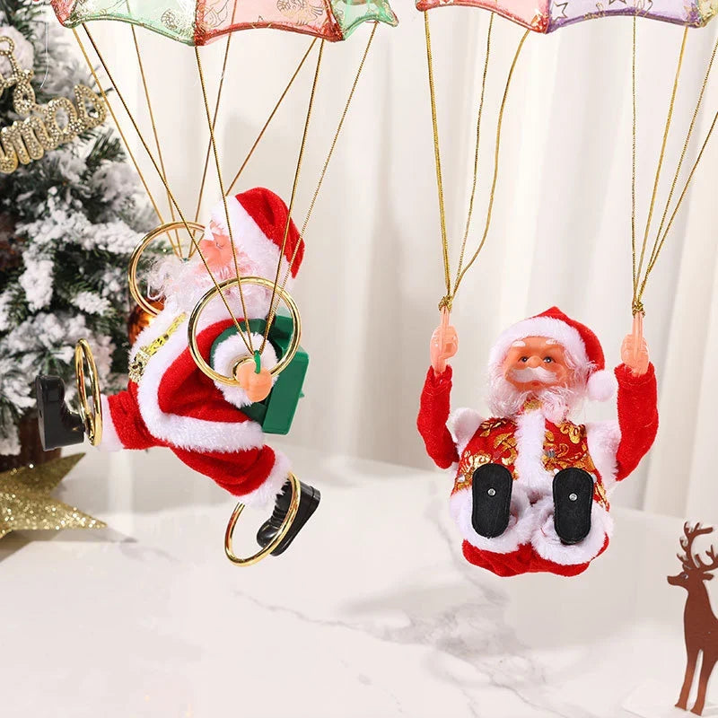 Christmas Ornament Parachuting Santa Musical Easy To Hang