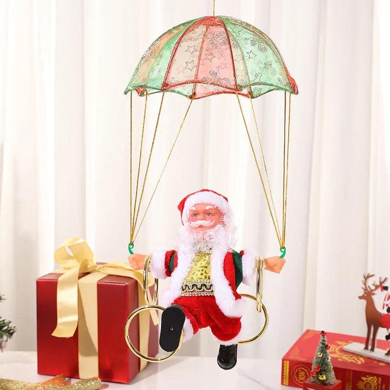 Christmas Ornament Parachuting Santa Musical Easy To Hang