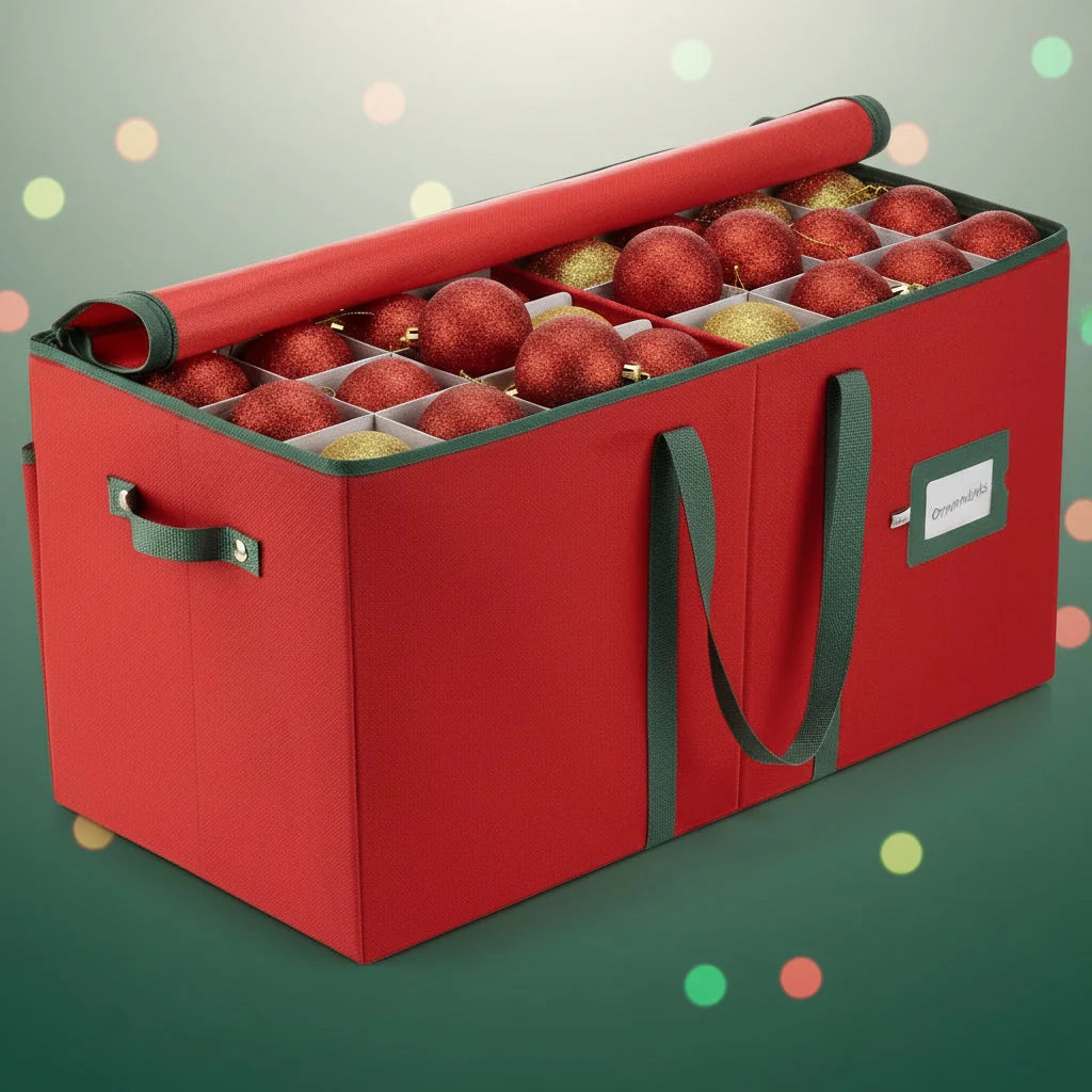 Christmas Ornament Storage Box Divided Cells & Removable Dividers
