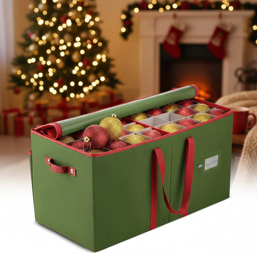 Christmas Ornament Storage Box Divided Cells & Removable Dividers