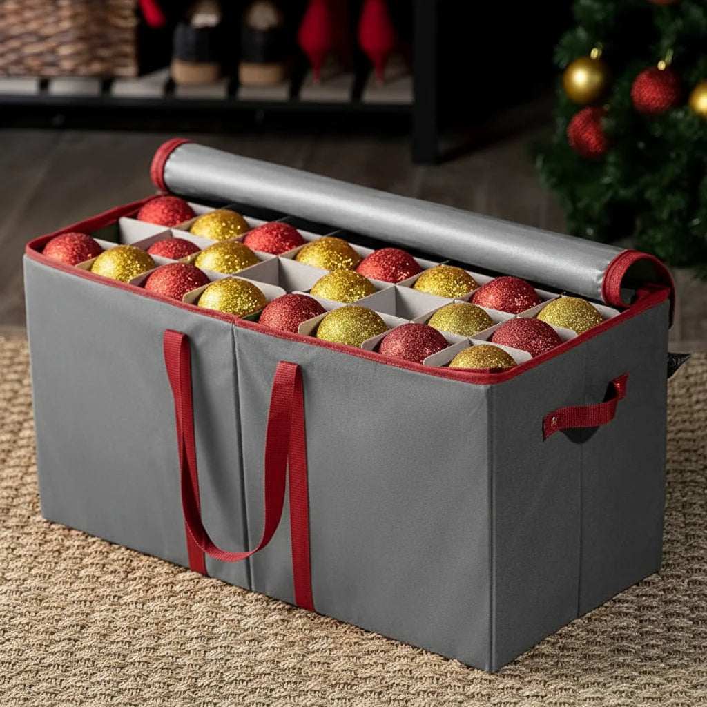Christmas Ornament Storage Box Divided Cells & Removable Dividers