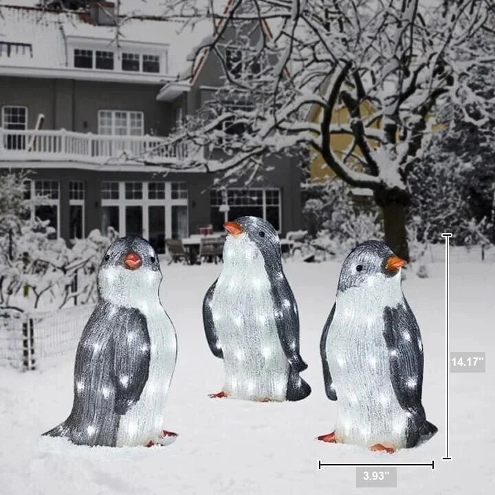 Christmas Penguin Decoration Lighted Weather-Resistant Set of 3