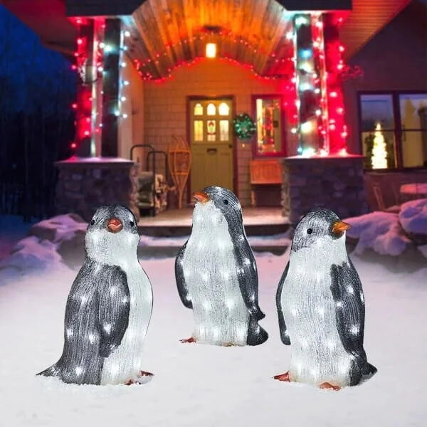 Christmas Penguin Decoration Lighted Weather-Resistant Set of 3