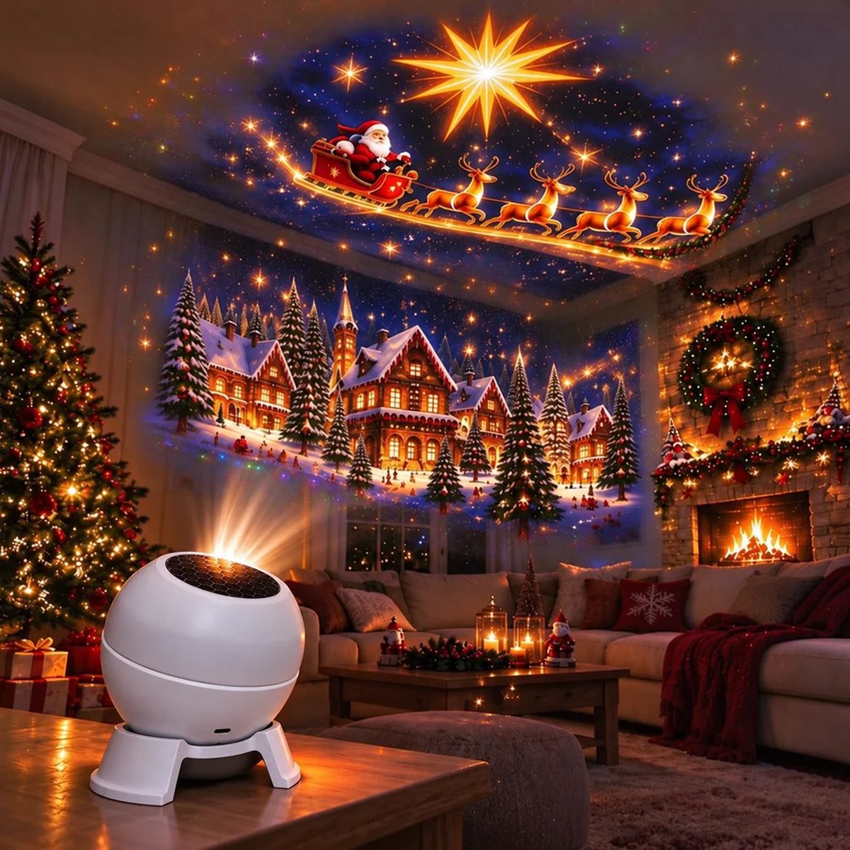 Christmas Projection Light USB-Powered Compact For Walls & Ceilings