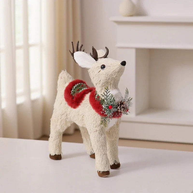 Christmas Reindeer Figurine Tabletop 11.8 Inch Scarf & Garland