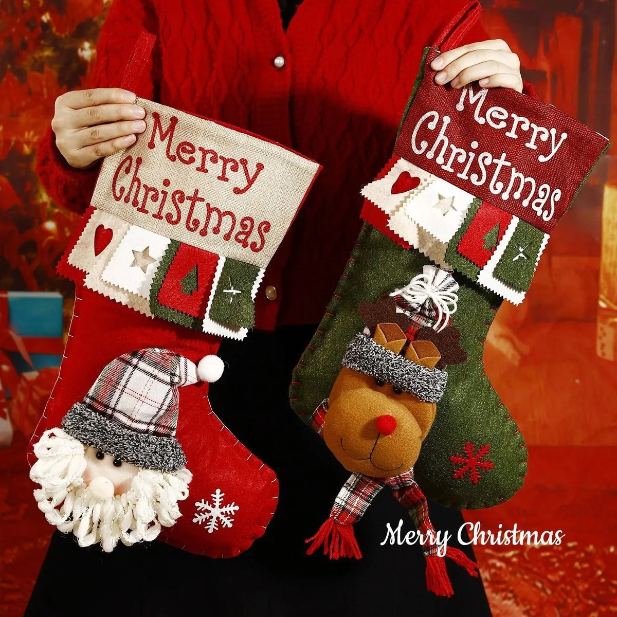 Christmas Stocking 3D Character Design Stitched Lettering