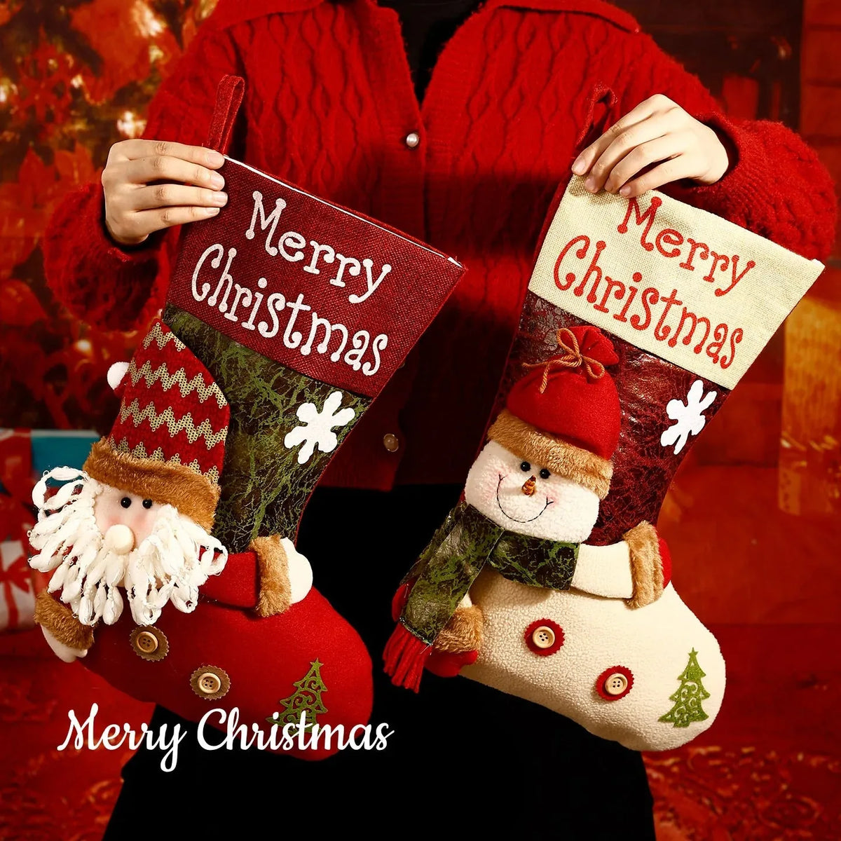 Christmas Stocking 3D Character Design Stitched Lettering