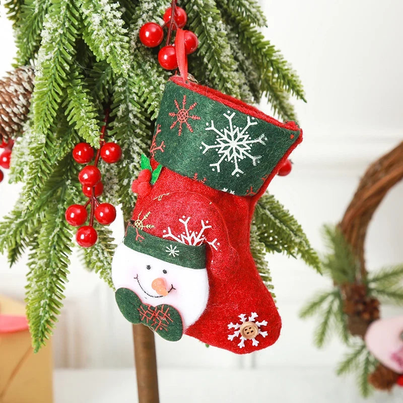 Christmas Stocking Durable Soft Fabric Santa & Snowflake Design