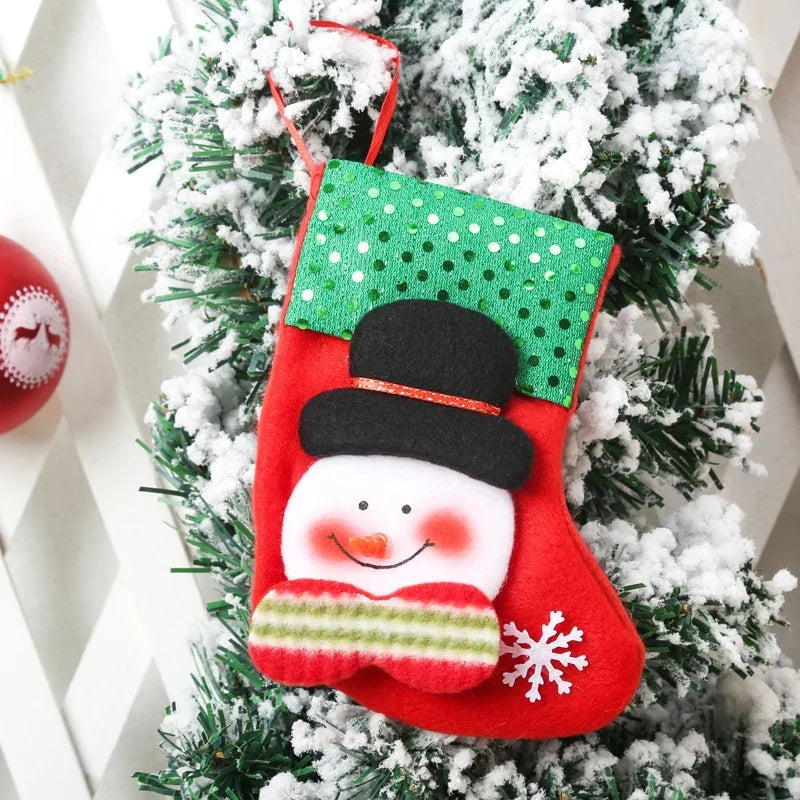Christmas Stocking Durable Soft Fabric Santa & Snowflake Design