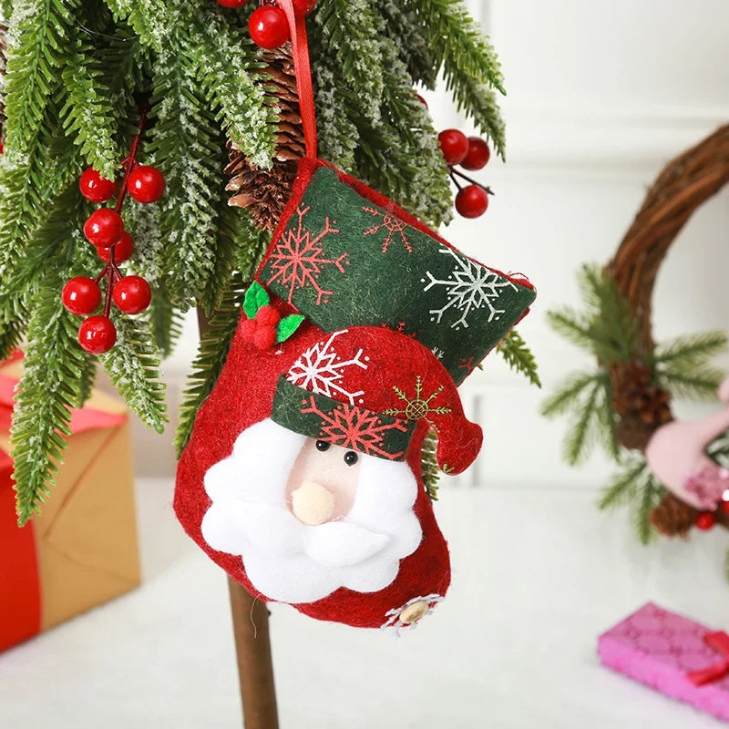Christmas Stocking Durable Soft Fabric Santa & Snowflake Design