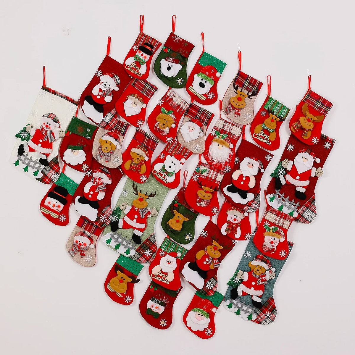 Christmas Stocking Durable Soft Fabric Santa & Snowflake Design