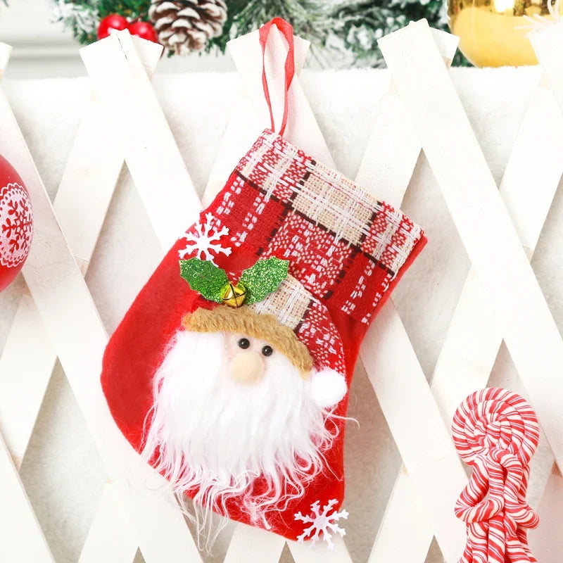 Christmas Stocking Durable Soft Fabric Santa & Snowflake Design