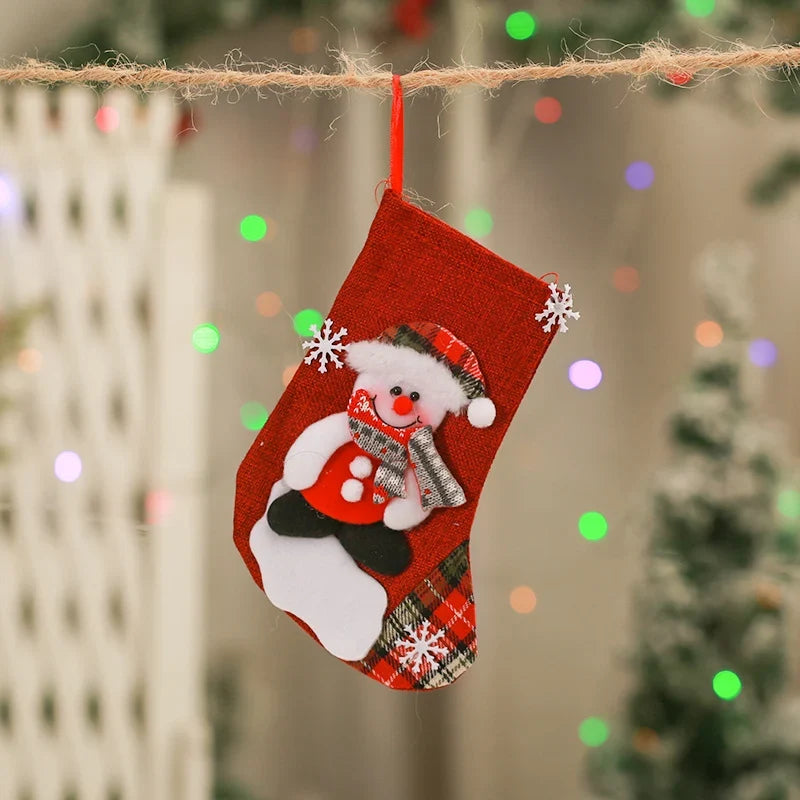 Christmas Stocking Durable Soft Fabric Santa & Snowflake Design