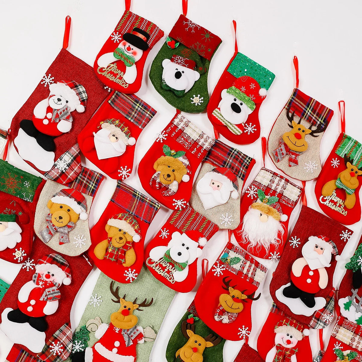 Christmas Stocking Durable Soft Fabric Santa & Snowflake Design