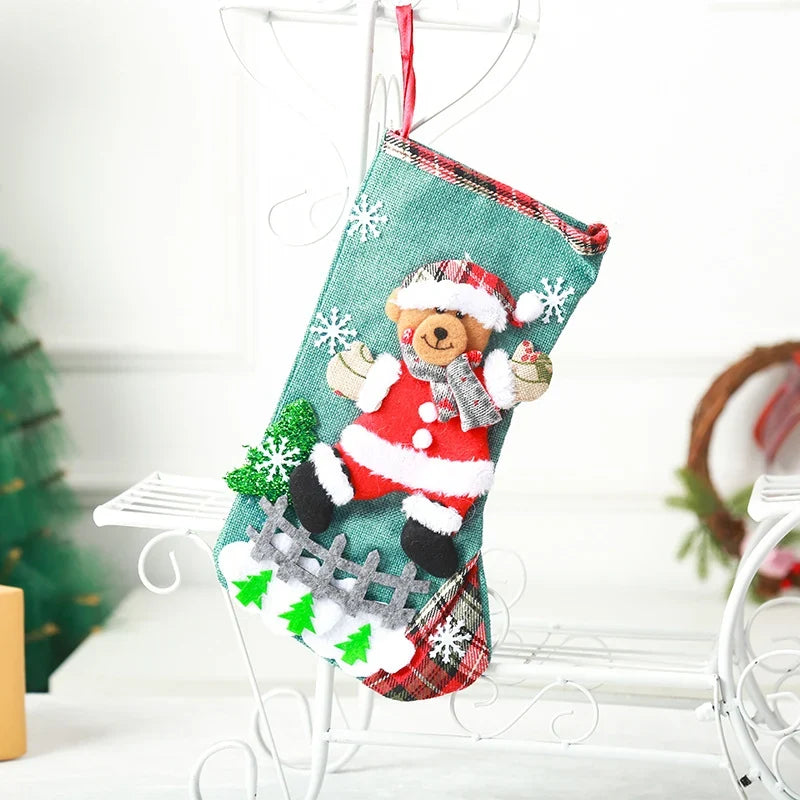 Christmas Stocking Durable Soft Fabric Santa & Snowflake Design