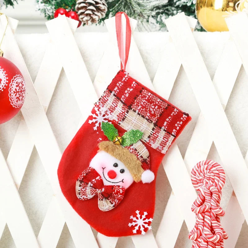 Christmas Stocking Durable Soft Fabric Santa & Snowflake Design