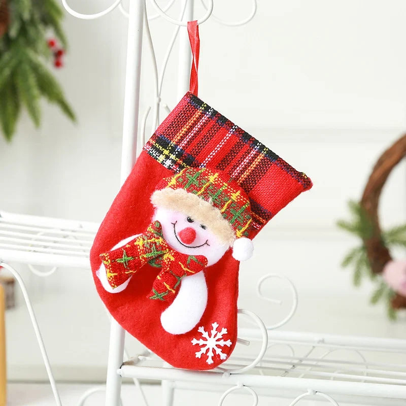 Christmas Stocking Durable Soft Fabric Santa & Snowflake Design