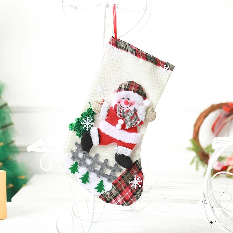 Christmas Stocking Durable Soft Fabric Santa & Snowflake Design