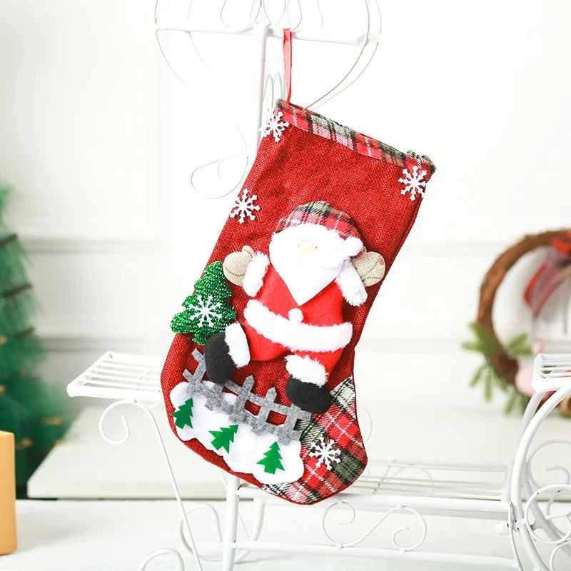 Christmas Stocking Durable Soft Fabric Santa & Snowflake Design