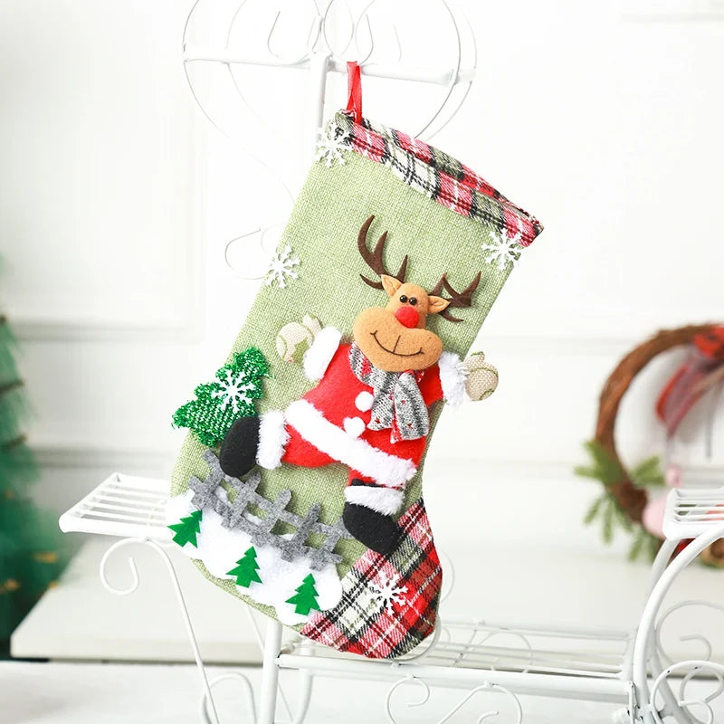 Christmas Stocking Durable Soft Fabric Santa & Snowflake Design