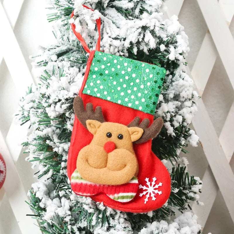 Christmas Stocking Durable Soft Fabric Santa & Snowflake Design