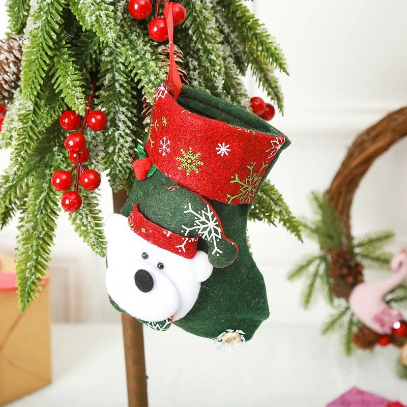 Christmas Stocking Durable Soft Fabric Santa & Snowflake Design