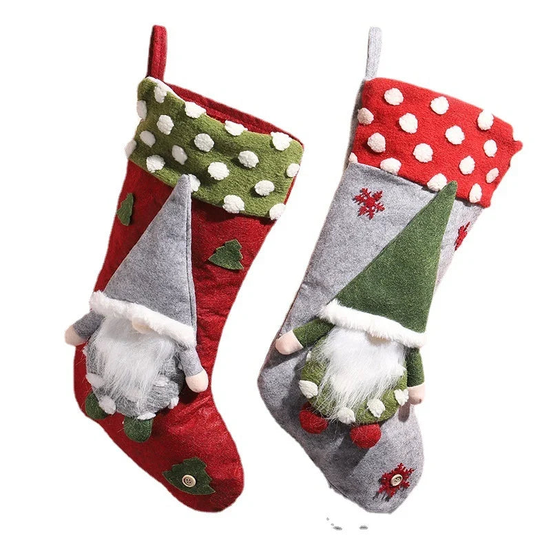 Christmas Stocking Gnome Design Felt & Soft Fabric