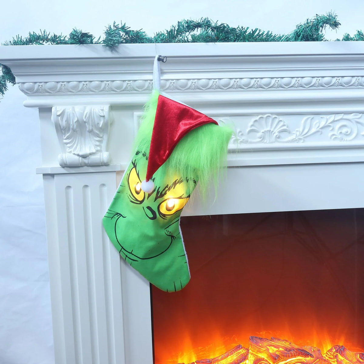 Christmas Stocking Grinch Design Fluffy Cuff & Spacious Interior
