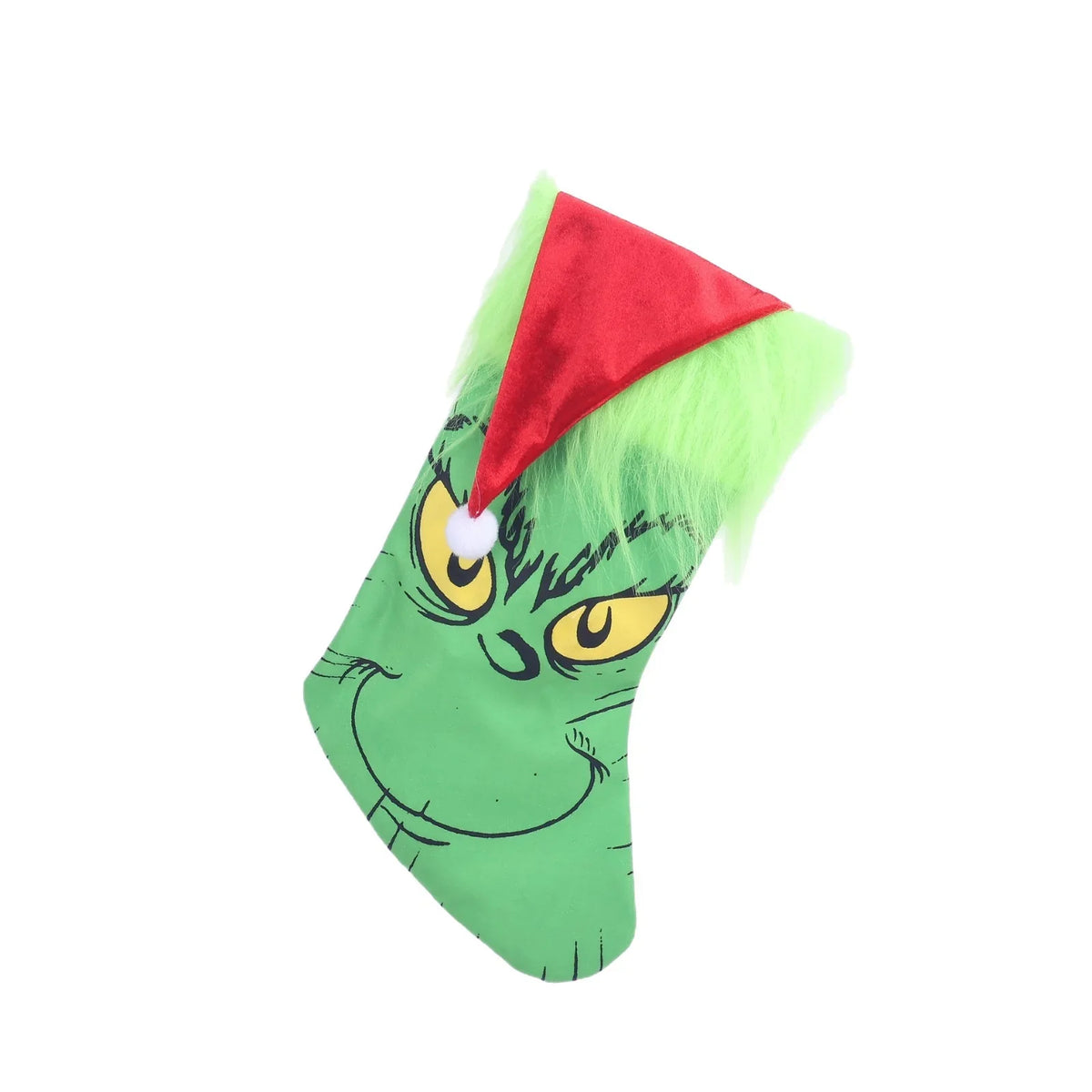 Christmas Stocking Grinch Design Fluffy Cuff & Spacious Interior