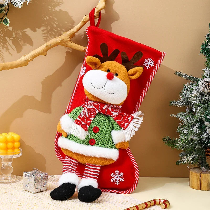 Christmas Stocking Reindeer Design Spacious Soft Durable Fabric