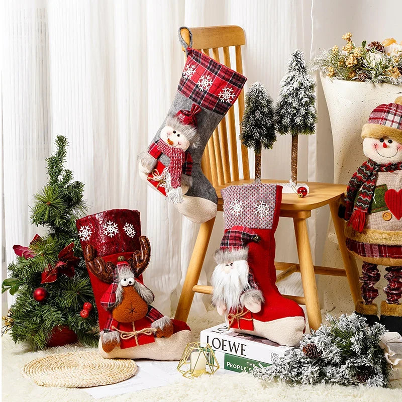 Christmas Stocking Reindeer Motif Durable & Spacious